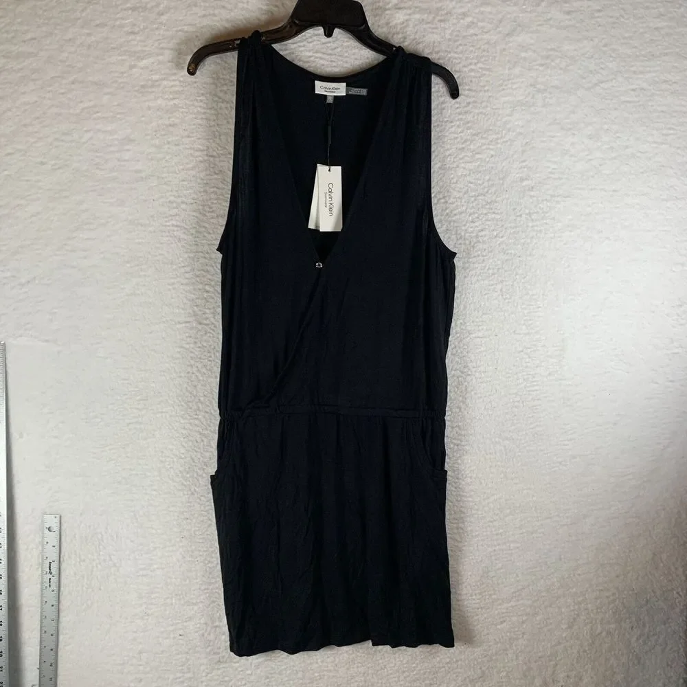 Calvin Klein Swim Cover-Up Women's S/M Black Rayon Surplice Neck Racerback S9495